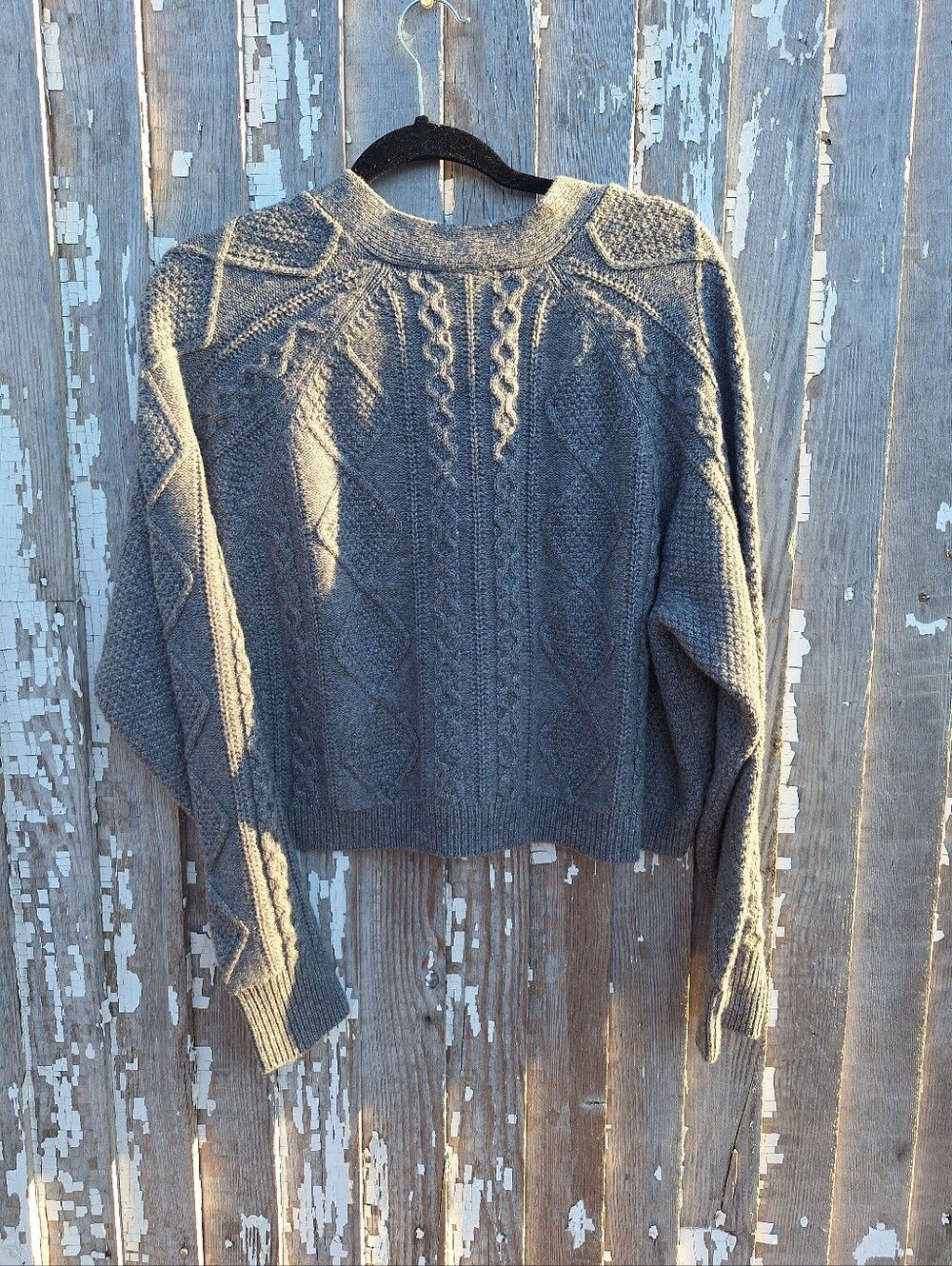 Madewell Lurex Sahara Cable Cardigan Charcoal NWT Cropped V-Neck Size Large - Picture 4 of 7